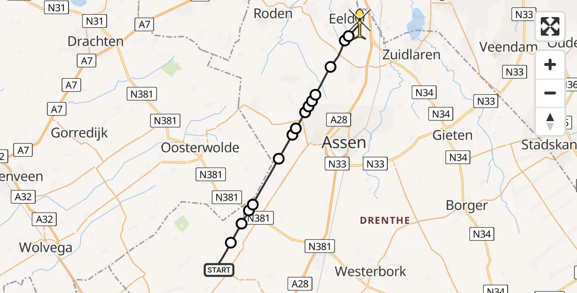 Routekaart van de vlucht: Lifeliner 4 naar Groningen Airport Eelde, Machlaan