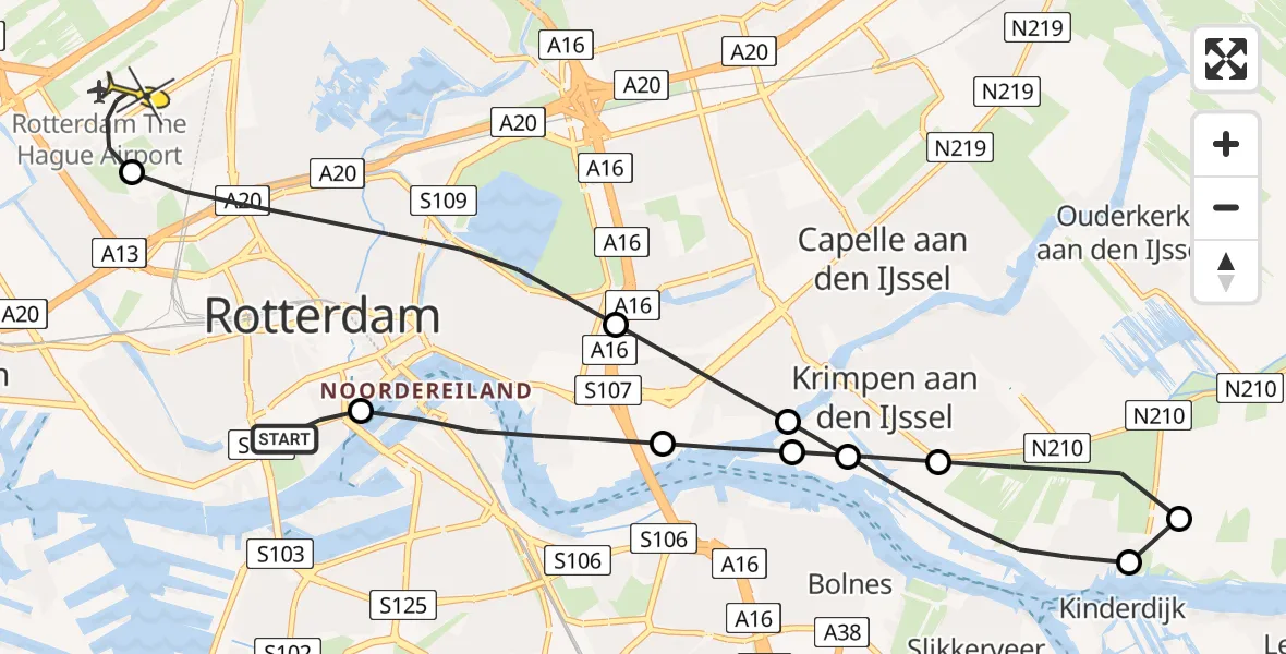 Routekaart van de vlucht: Lifeliner 2 naar Rotterdam The Hague Airport, Brandenburgbaan