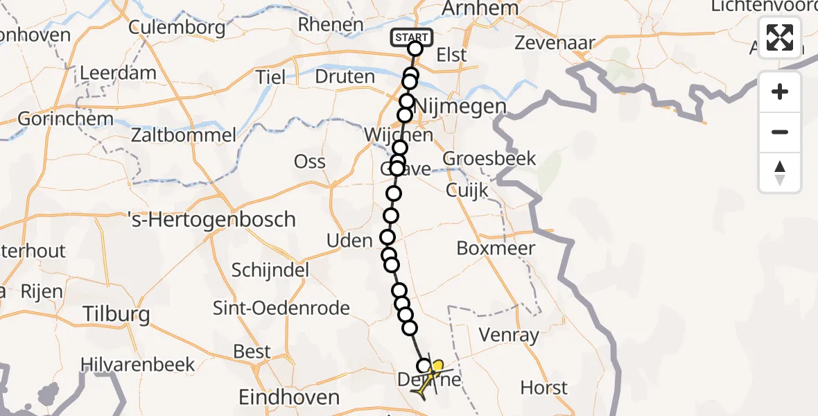 Routekaart van de vlucht: Lifeliner 3 naar Deurne, Visser