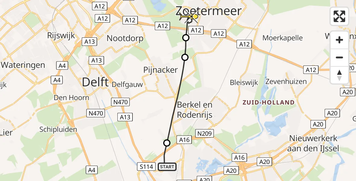 Routekaart van de vlucht: Lifeliner 2 naar Zoetermeer, Schansbos