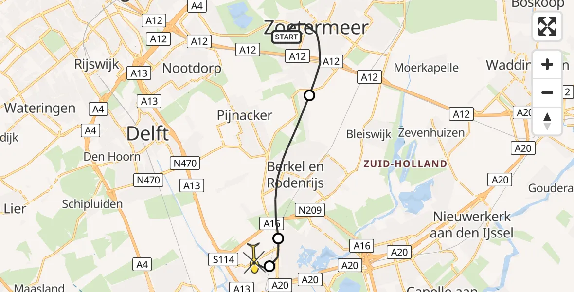 Routekaart van de vlucht: Lifeliner 2 naar Rotterdam The Hague Airport, Brandenburgbaan