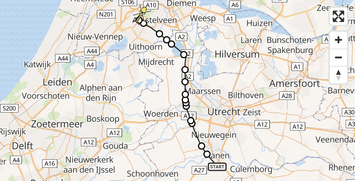 Routekaart van de vlucht: Politiehelikopter naar Schiphol, Loevesteinse Randweg