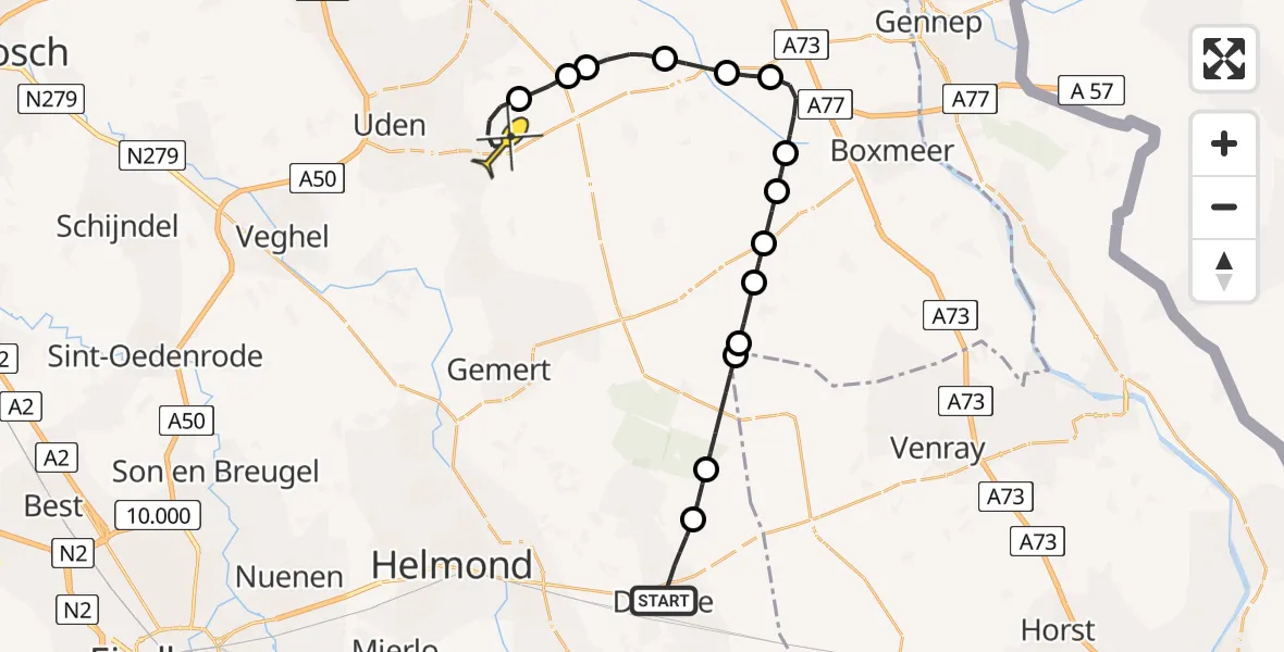 Routekaart van de vlucht: Lifeliner 3 naar Vliegbasis Volkel, Zeelandsedijk