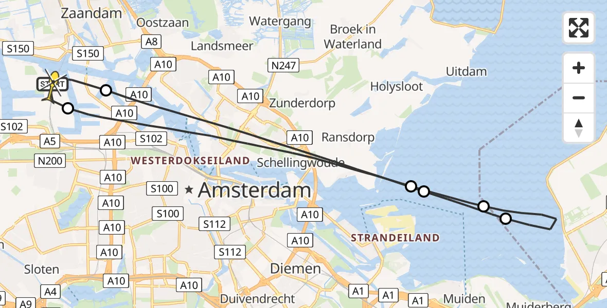 Routekaart van de vlucht: Lifeliner 1 naar Amsterdam Heliport, Hornweg