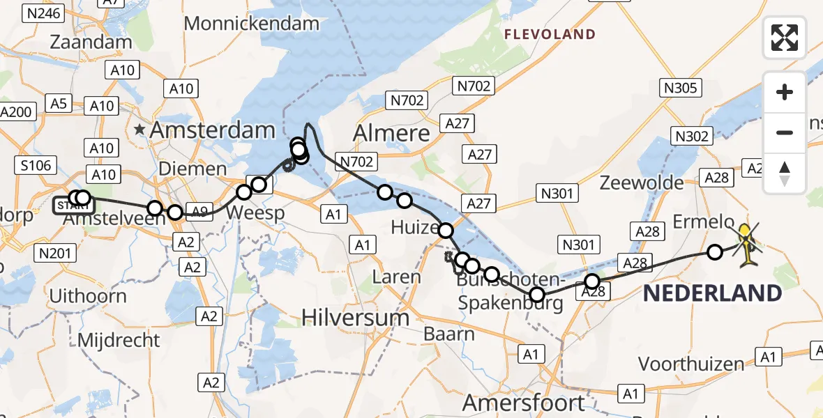 Routekaart van de vlucht: Politiehelikopter naar Ermelo, Postweg