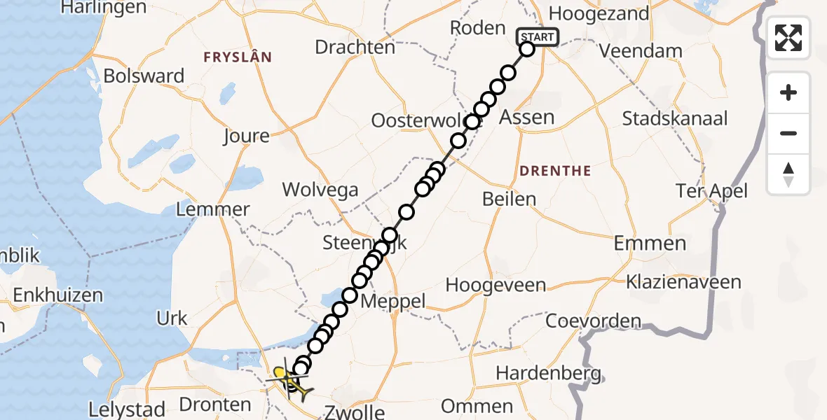 Routekaart van de vlucht: Lifeliner 4 naar IJsselmuiden, Zwolseweg