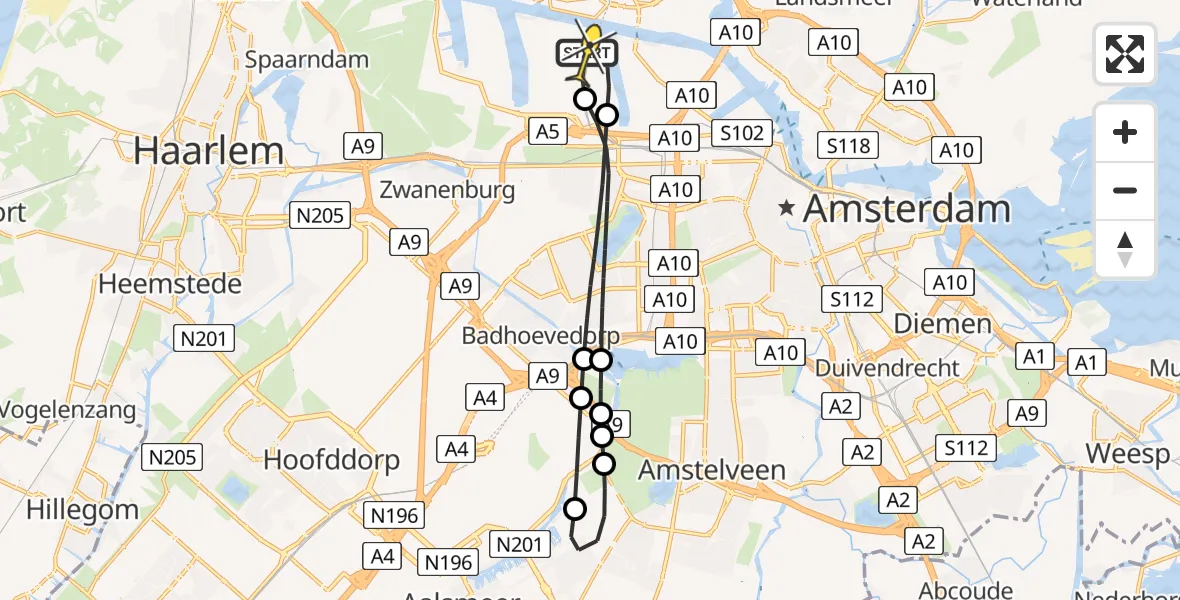Routekaart van de vlucht: Lifeliner 1 naar Amsterdam Heliport, Hornweg