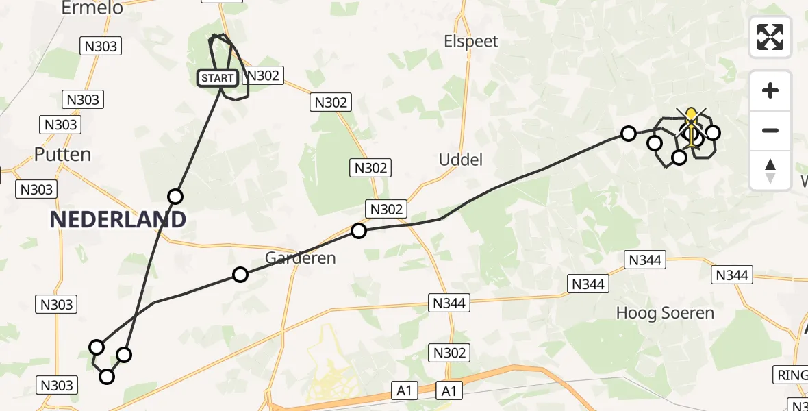 Routekaart van de vlucht: Politiehelikopter naar Vaassen, Bovenweg