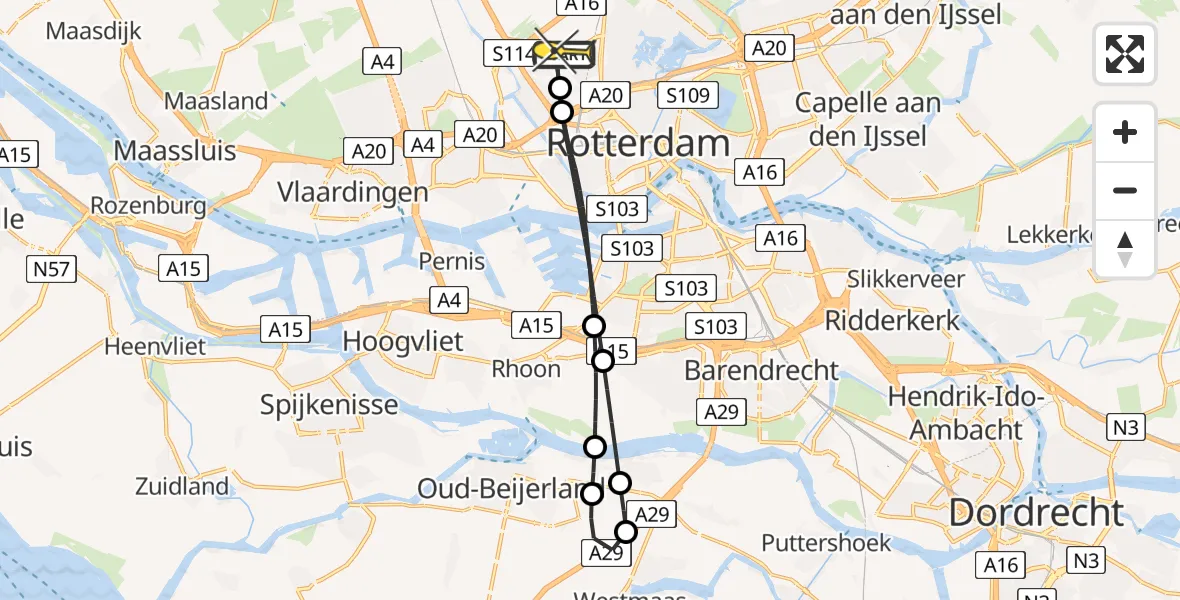Routekaart van de vlucht: Lifeliner 2 naar Rotterdam The Hague Airport, Brandenburgbaan