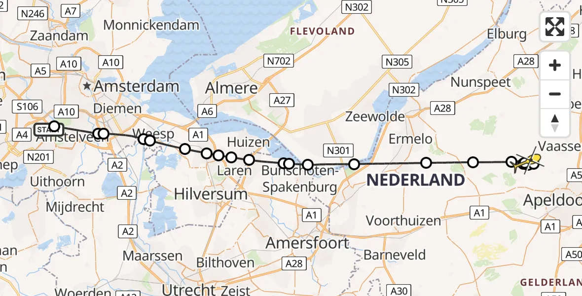 Routekaart van de vlucht: Politiehelikopter naar Vaassen, Bovenweg