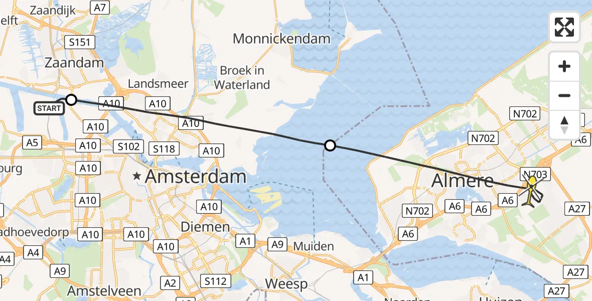 Routekaart van de vlucht: Lifeliner 1 naar Almere, Lisa Meitnerstraat