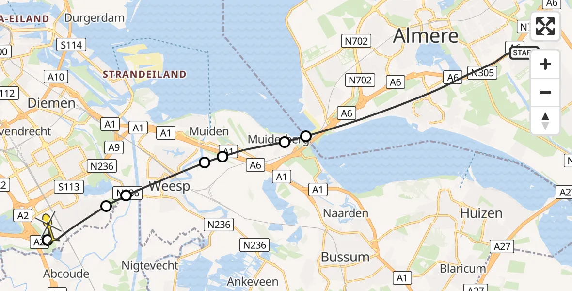 Routekaart van de vlucht: Lifeliner 1 naar Academisch Medisch Centrum (AMC), Helipad