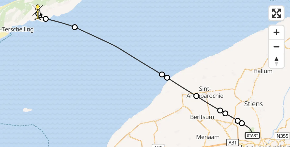 Routekaart van de vlucht: Ambulanceheli naar Midsland, Kallandspad