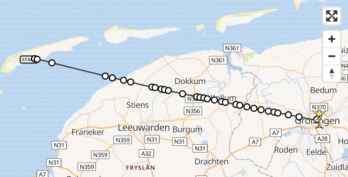 Routekaart van de vlucht: Ambulancehelikopter naar Universitair Medisch Centrum Groningen, Poortweg