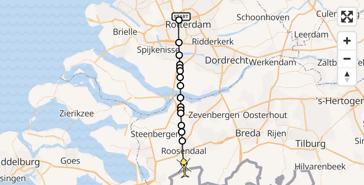 Routekaart van de vlucht: Lifeliner 2 naar Nispen, Rozenakker