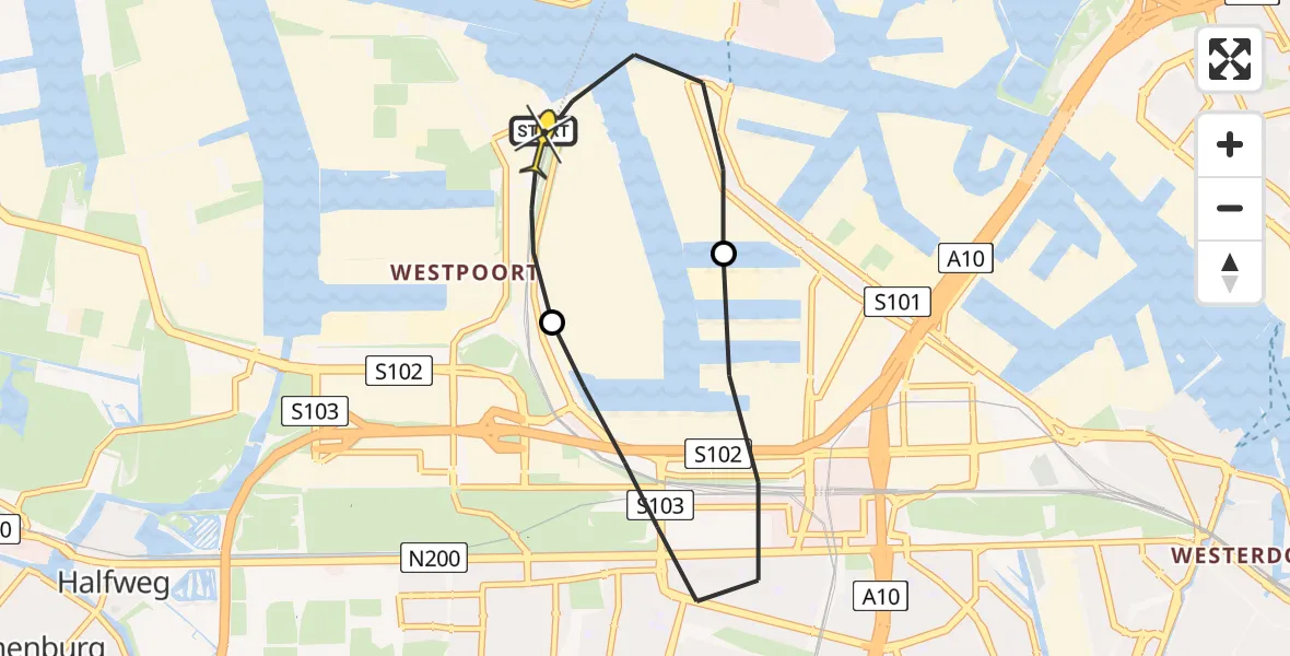 Routekaart van de vlucht: Lifeliner 1 naar Amsterdam Heliport, Hornweg