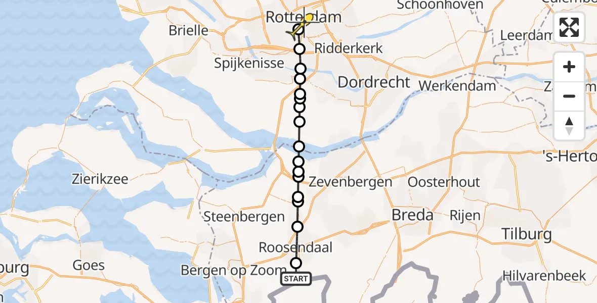 Routekaart van de vlucht: Lifeliner 2 naar Erasmus MC, Westzeedijk