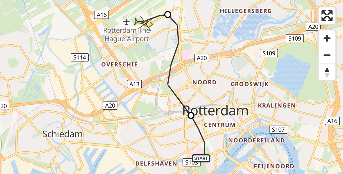 Routekaart van de vlucht: Lifeliner 2 naar Rotterdam The Hague Airport, Brandenburgbaan