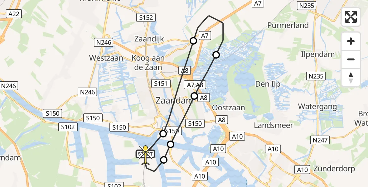 Routekaart van de vlucht: Lifeliner 1 naar Amsterdam Heliport, Hornweg