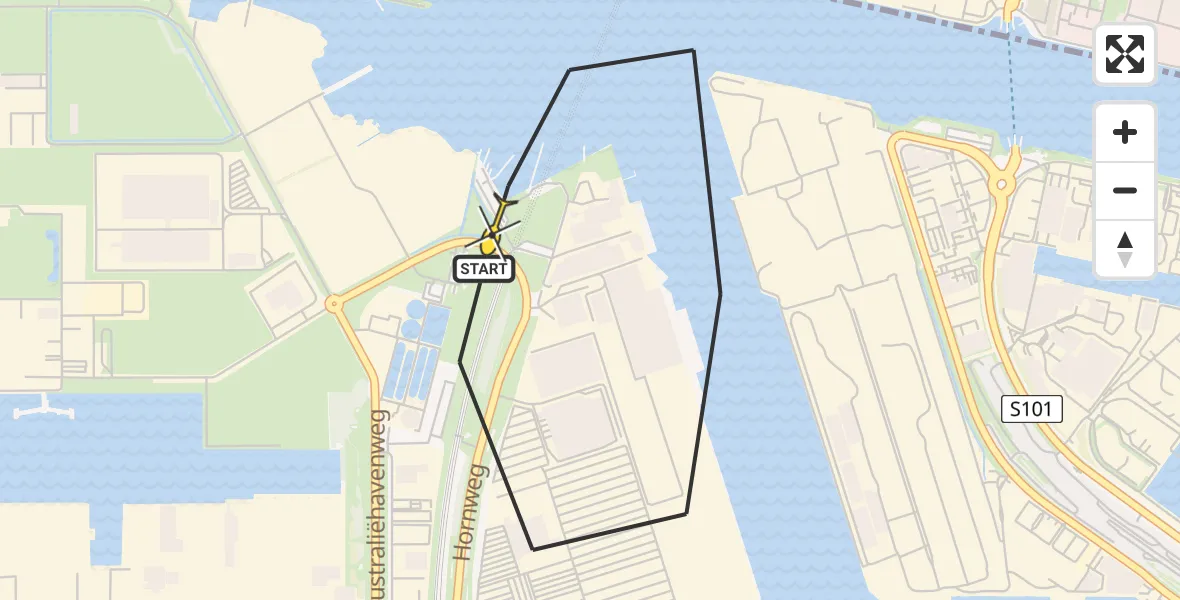 Routekaart van de vlucht: Lifeliner 1 naar Amsterdam Heliport, Capriweg