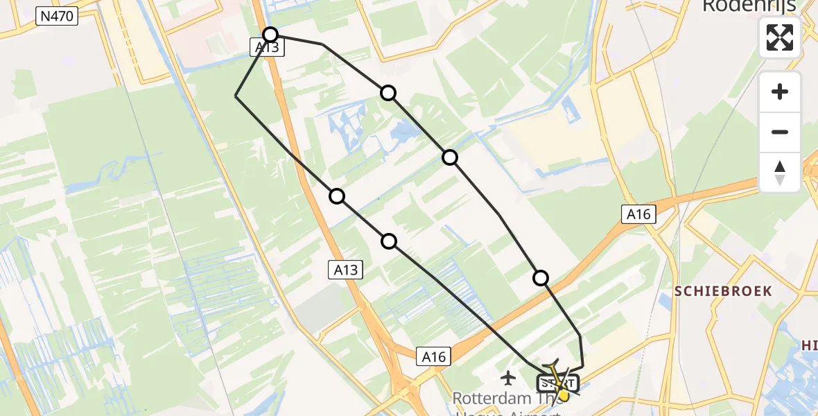Routekaart van de vlucht: Lifeliner 2 naar Rotterdam The Hague Airport, Brandenburgbaan