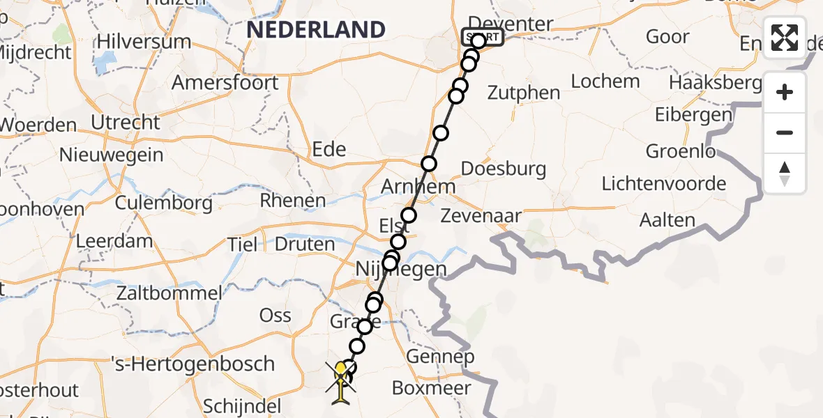 Routekaart van de vlucht: Lifeliner 3 naar Vliegbasis Volkel, Zeelandsedijk