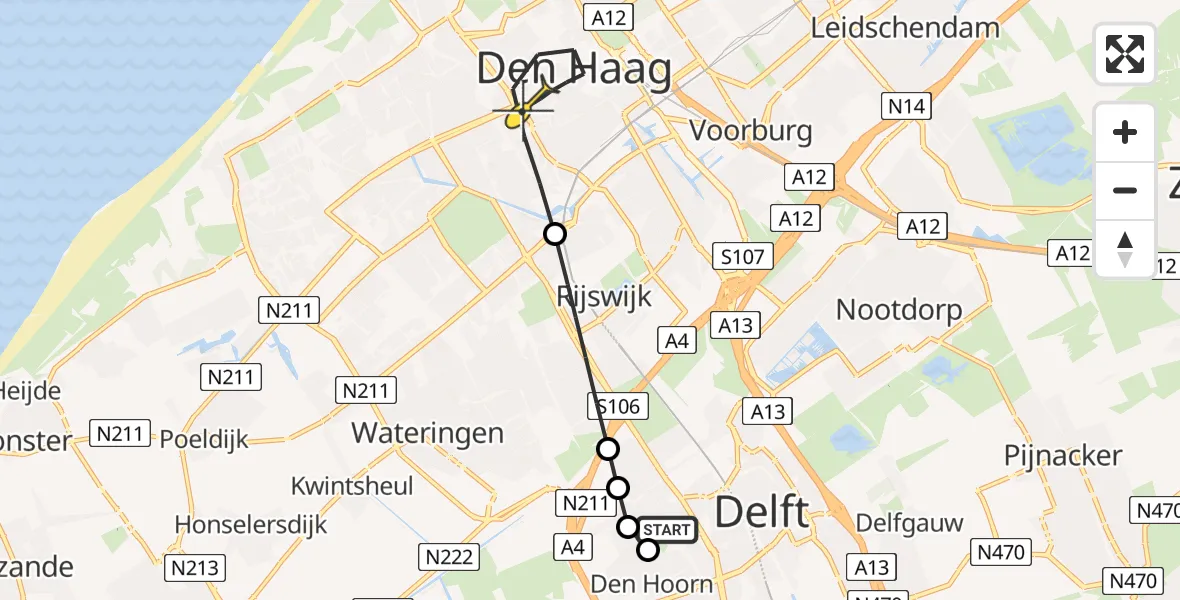 Routekaart van de vlucht: Lifeliner 2 naar Den Haag, Blekerslaan