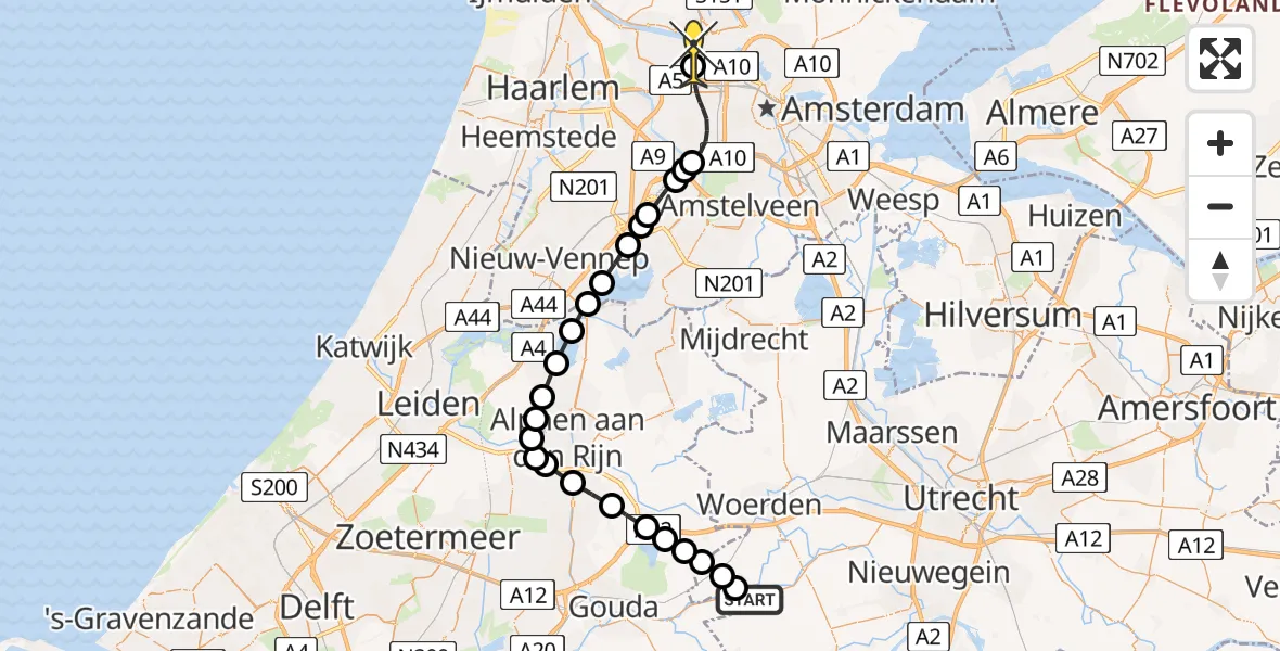 Routekaart van de vlucht: Lifeliner 1 naar Amsterdam Heliport, Lipariweg
