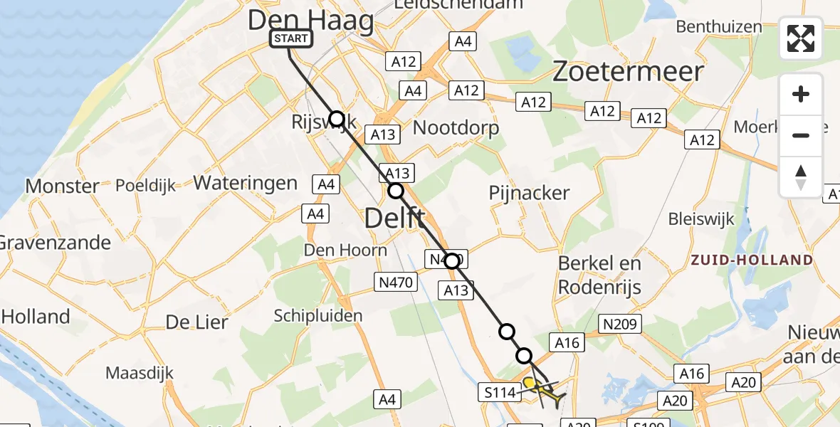 Routekaart van de vlucht: Lifeliner 2 naar Rotterdam The Hague Airport, Brandenburgbaan