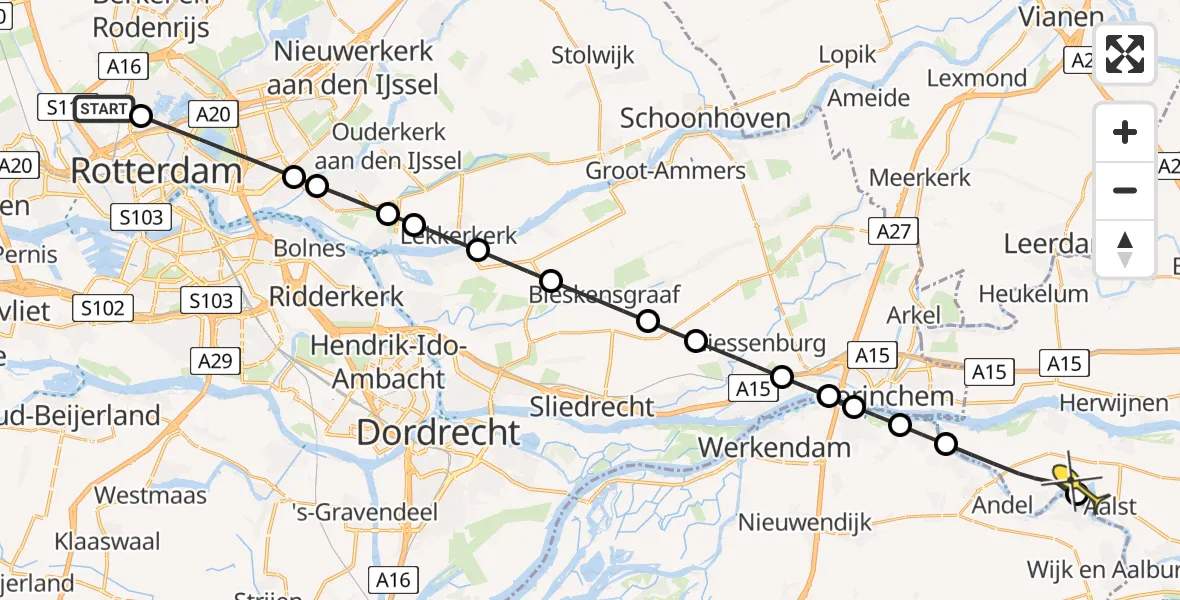 Routekaart van de vlucht: Lifeliner 2 naar Aalst, Vleugeldijk