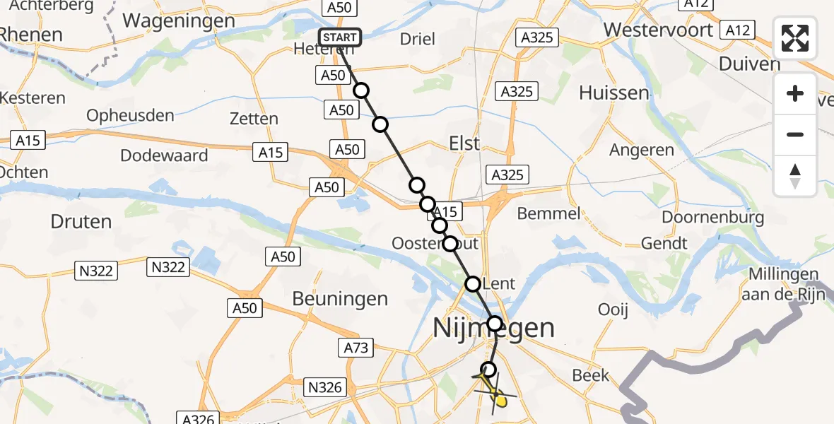 Routekaart van de vlucht: Lifeliner 3 naar Radboud Universitair Medisch Centrum, Geert Grooteplein Zuid