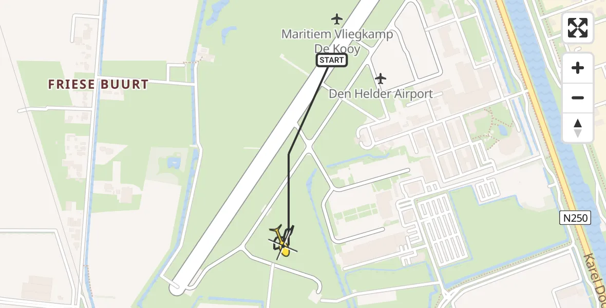 Routekaart van de vlucht: Kustwachthelikopter naar Vliegveld De Kooy, Luchthavenweg