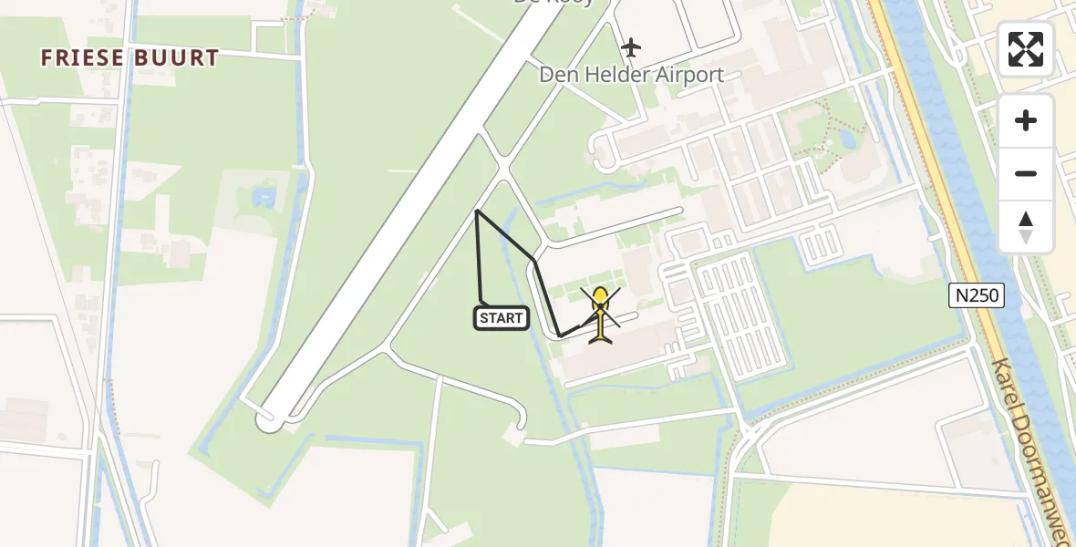 Routekaart van de vlucht: Kustwachthelikopter naar Vliegveld De Kooy, Luchthavenweg