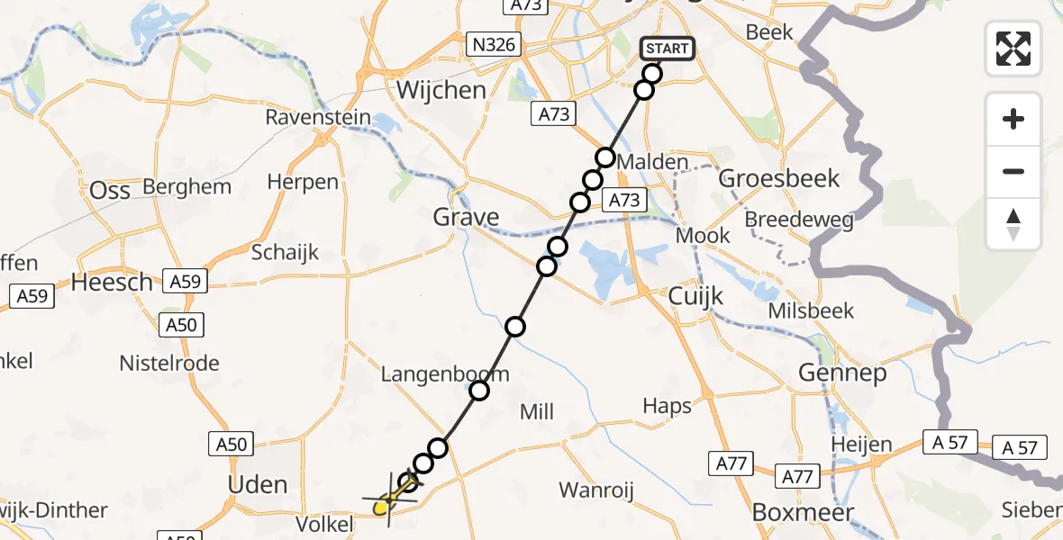 Routekaart van de vlucht: Lifeliner 3 naar Vliegbasis Volkel, Zeelandsedijk
