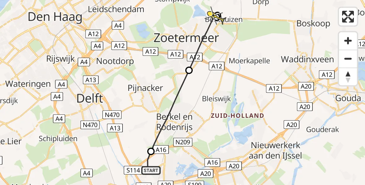 Routekaart van de vlucht: Lifeliner 2 naar Zoetermeer, Bolstraschans