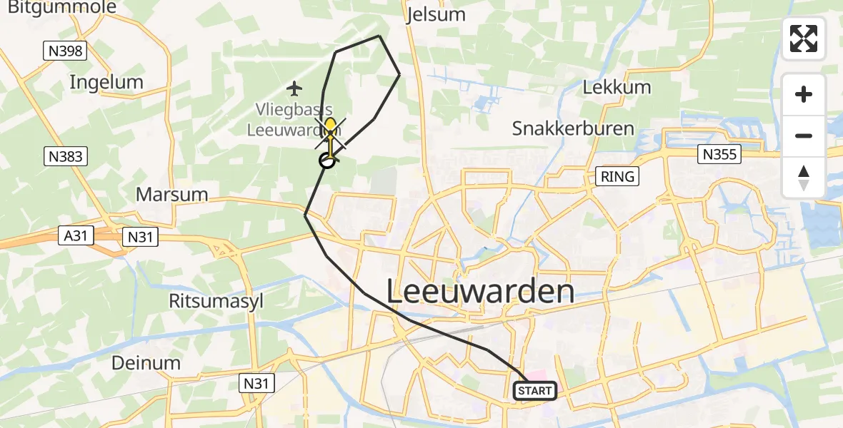 Routekaart van de vlucht: Ambulanceheli naar Vliegbasis Leeuwarden, Keegsdijkje
