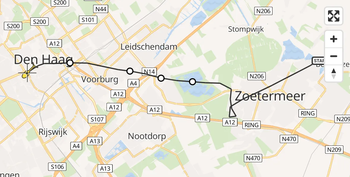 Routekaart van de vlucht: Lifeliner 2 naar Den Haag, Blekerslaan