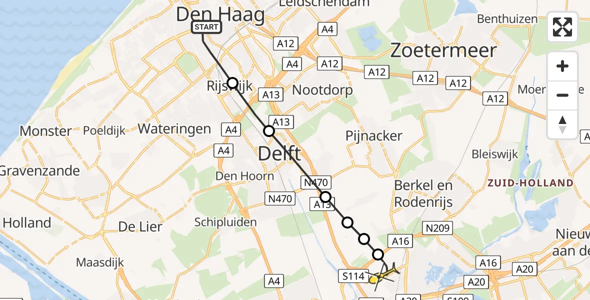 Routekaart van de vlucht: Lifeliner 2 naar Rotterdam The Hague Airport, Brandenburgbaan