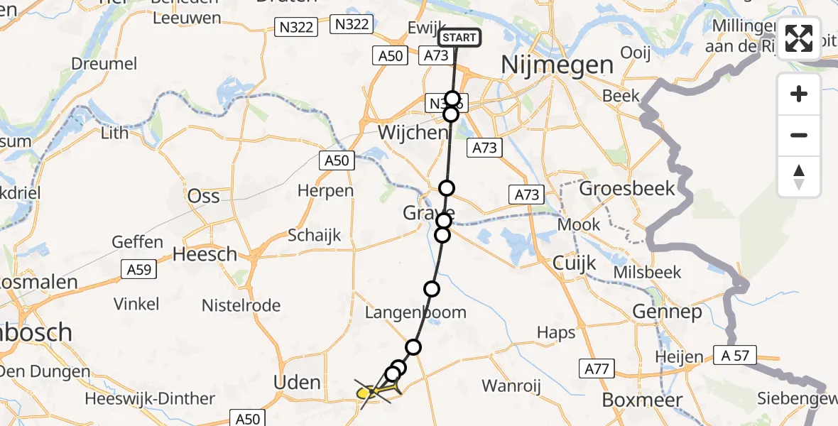 Routekaart van de vlucht: Lifeliner 3 naar Vliegbasis Volkel, Zeelandsedijk