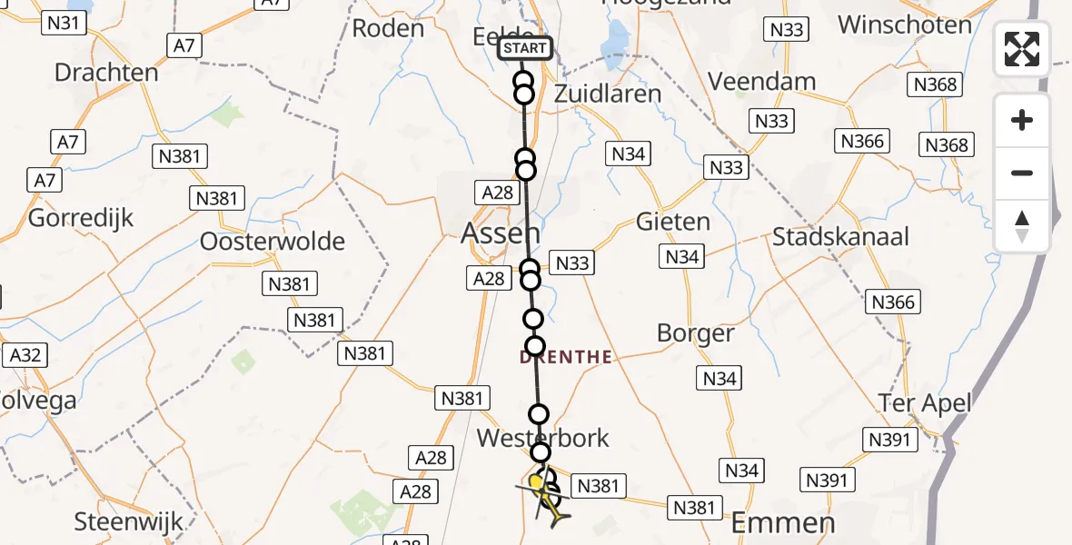 Routekaart van de vlucht: Lifeliner 4 naar Mantinge, Schiphorsten