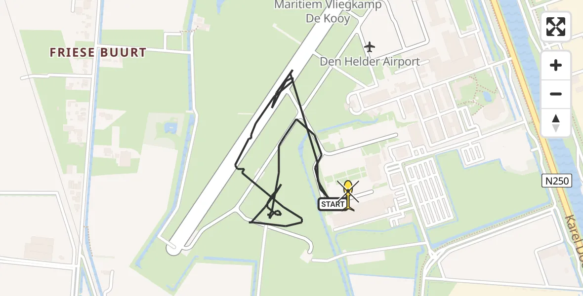 Routekaart van de vlucht: Kustwachthelikopter naar Vliegveld De Kooy, Luchthavenweg