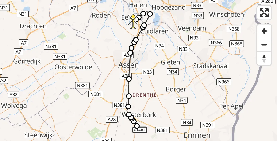 Routekaart van de vlucht: Lifeliner 4 naar Groningen Airport Eelde, Homsteeg
