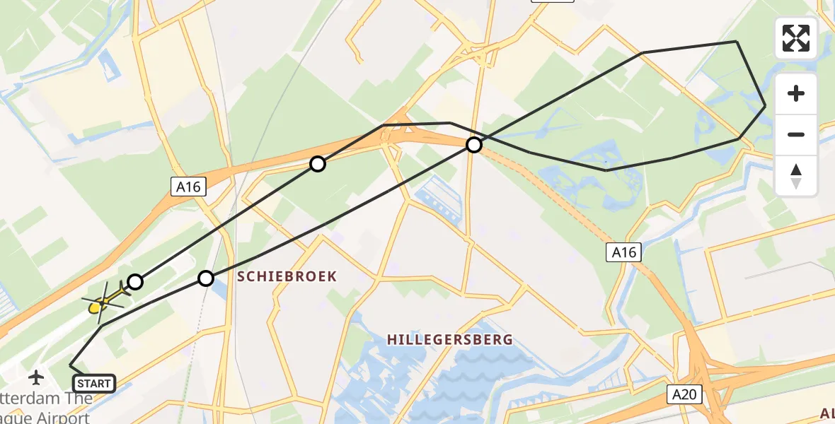 Routekaart van de vlucht: Lifeliner 2 naar Rotterdam The Hague Airport, Doenkadepad