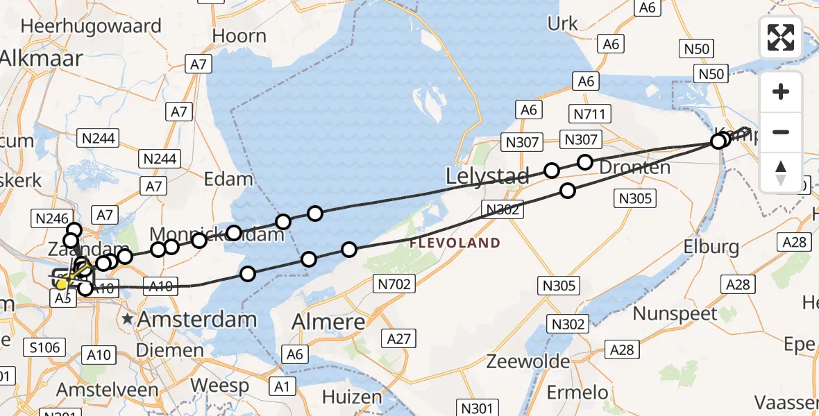 Routekaart van de vlucht: Lifeliner 1 naar Amsterdam Heliport, Capriweg