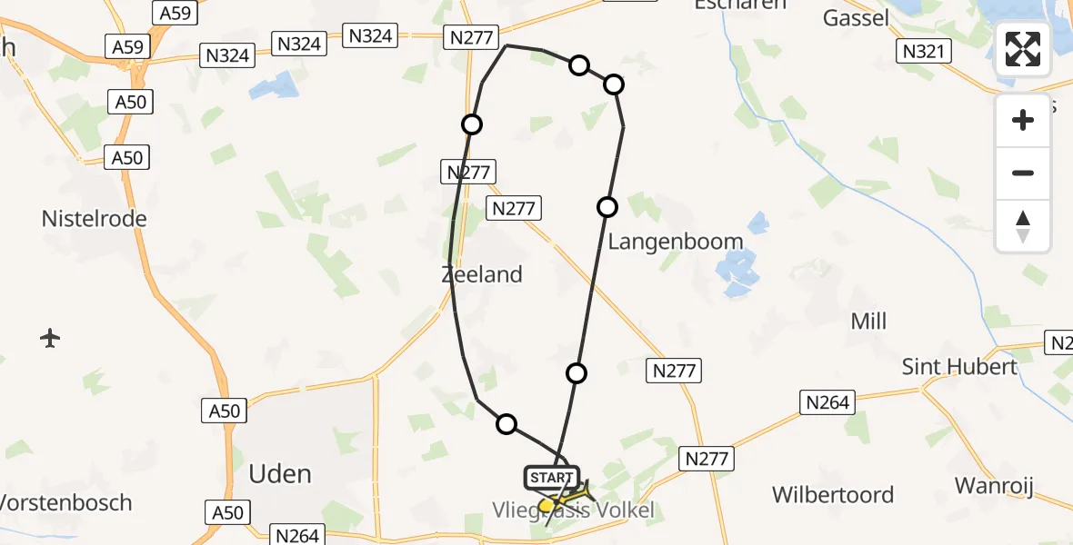 Routekaart van de vlucht: Lifeliner 3 naar Vliegbasis Volkel, Zeelandsedijk