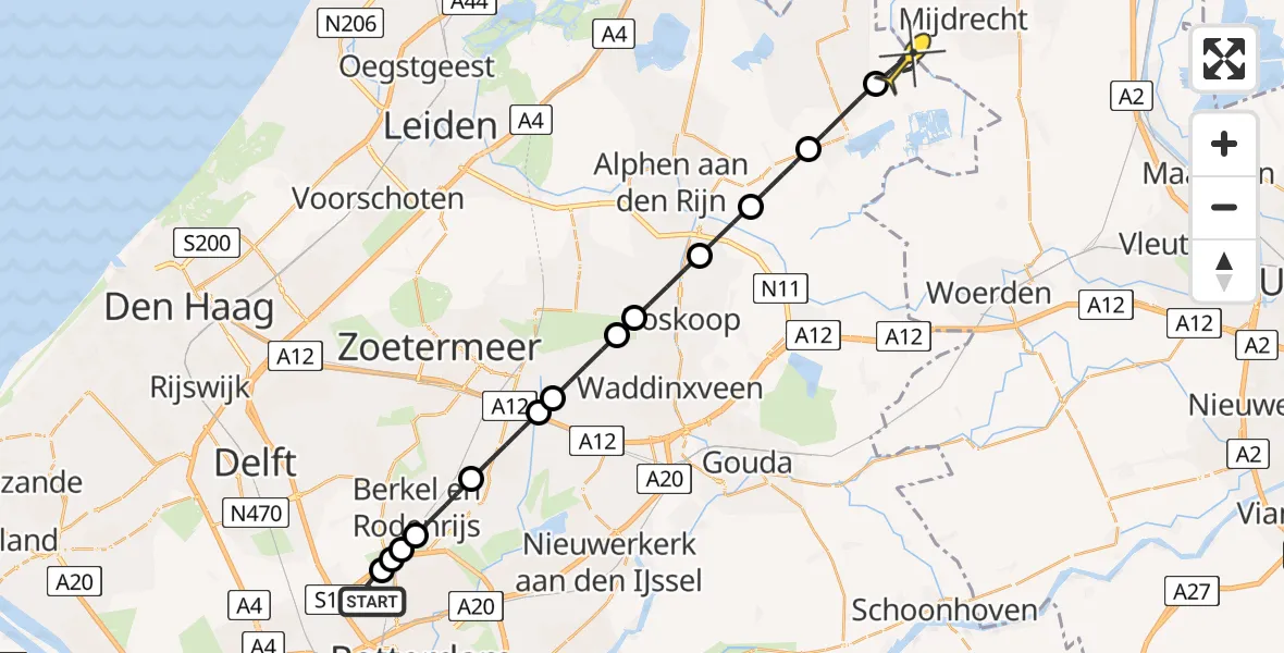 Routekaart van de vlucht: Lifeliner 2 naar Zevenhoven, Hogedijk