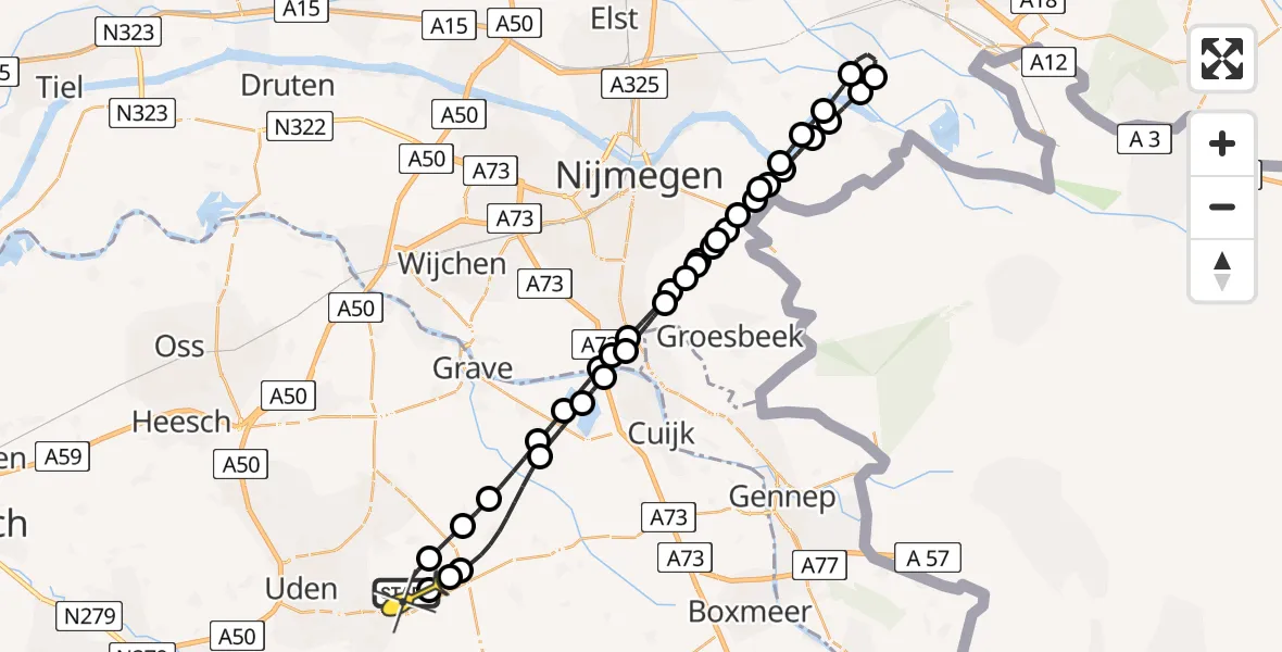 Routekaart van de vlucht: Lifeliner 3 naar Vliegbasis Volkel, Zeelandsedijk