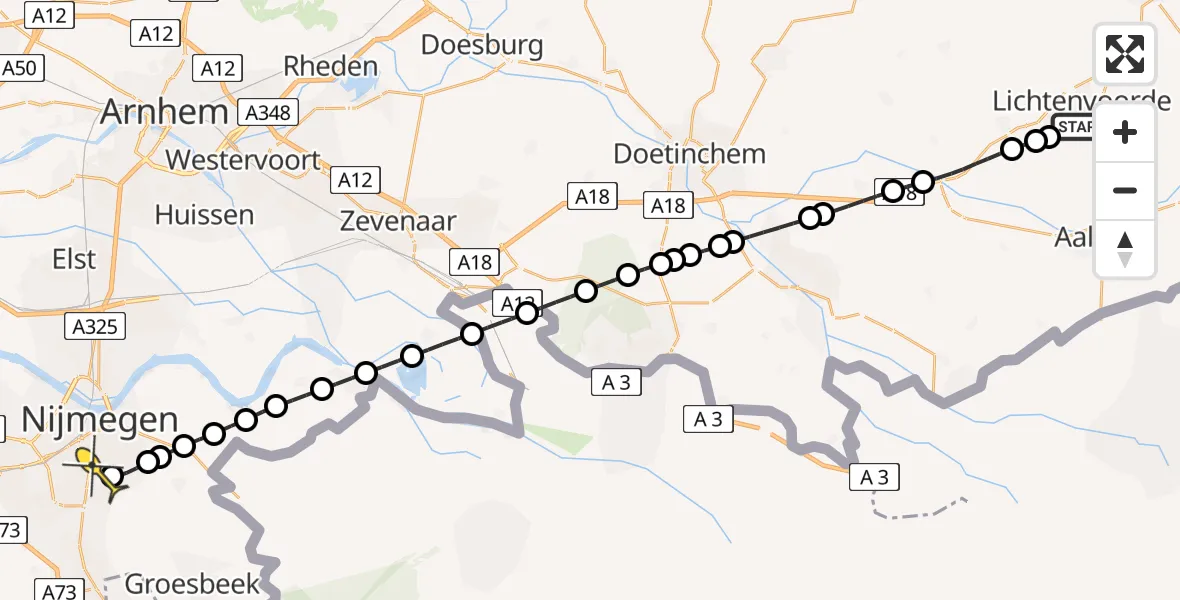 Routekaart van de vlucht: Lifeliner 3 naar Radboud Universitair Medisch Centrum, Geert Grooteplein Zuid
