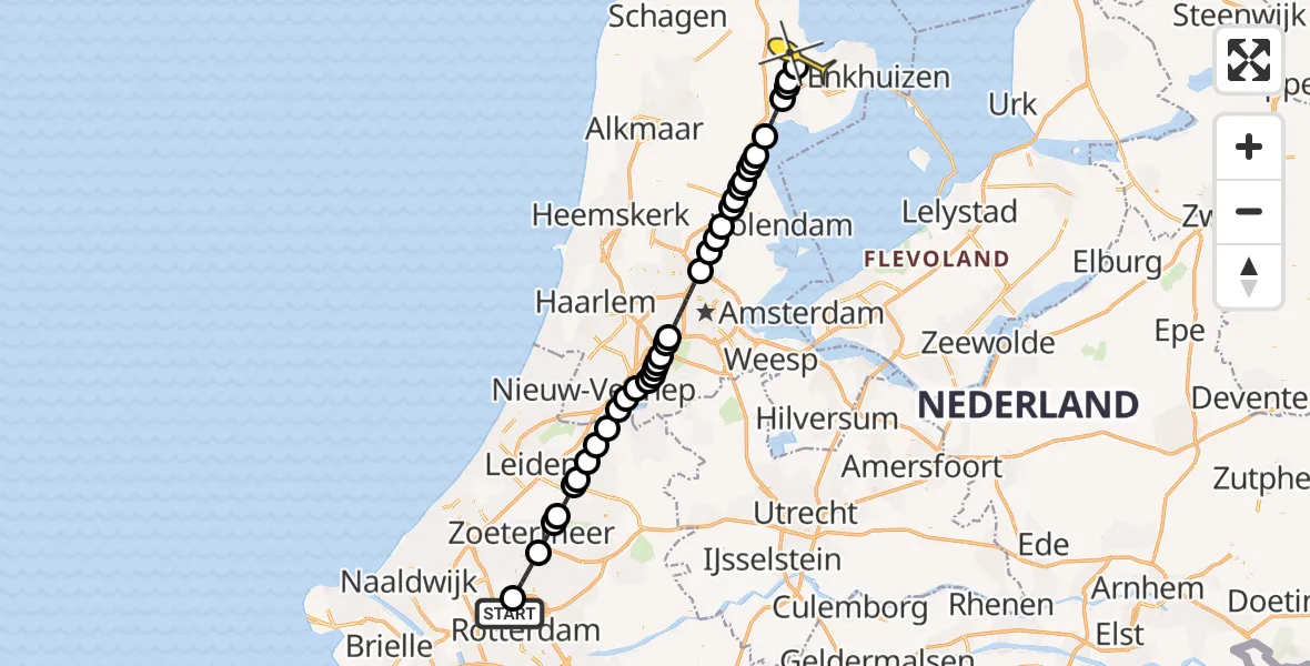 Routekaart van de vlucht: Lifeliner 2 naar Oostwoud, Veldhuis
