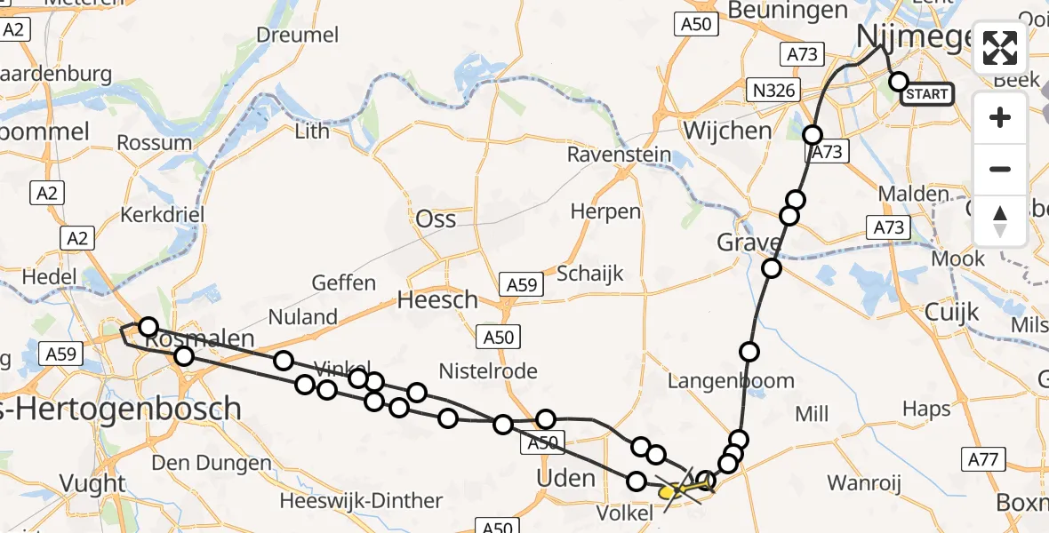 Routekaart van de vlucht: Lifeliner 3 naar Vliegbasis Volkel, Zeelandsedijk